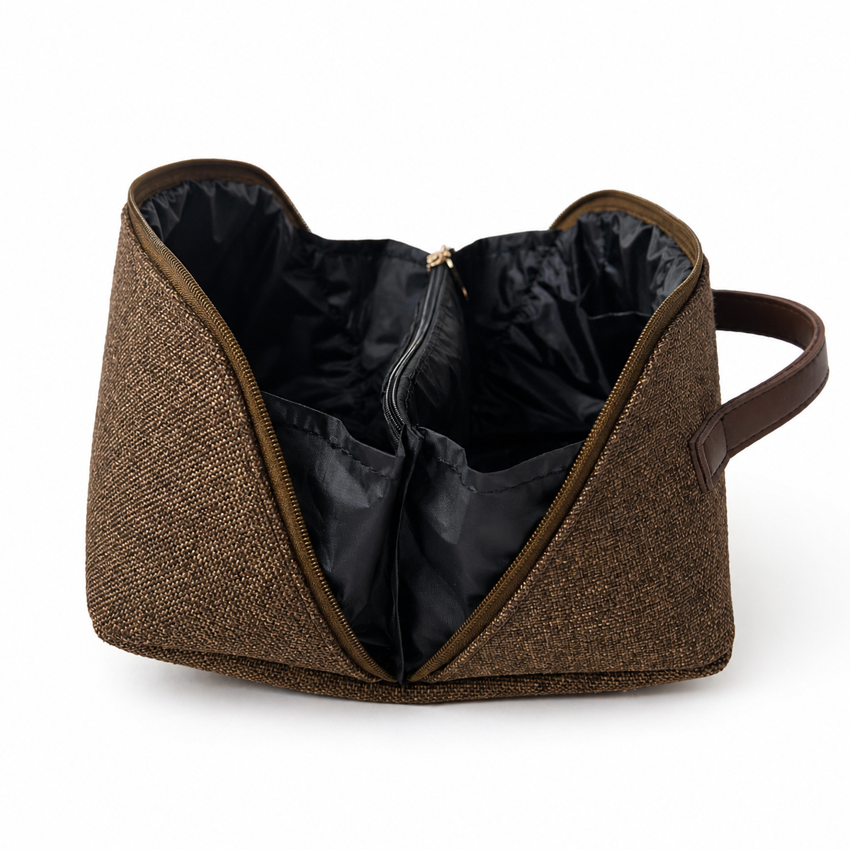 Large Capacity Travel Cosmetic Bag Canvas Brown - Image 4