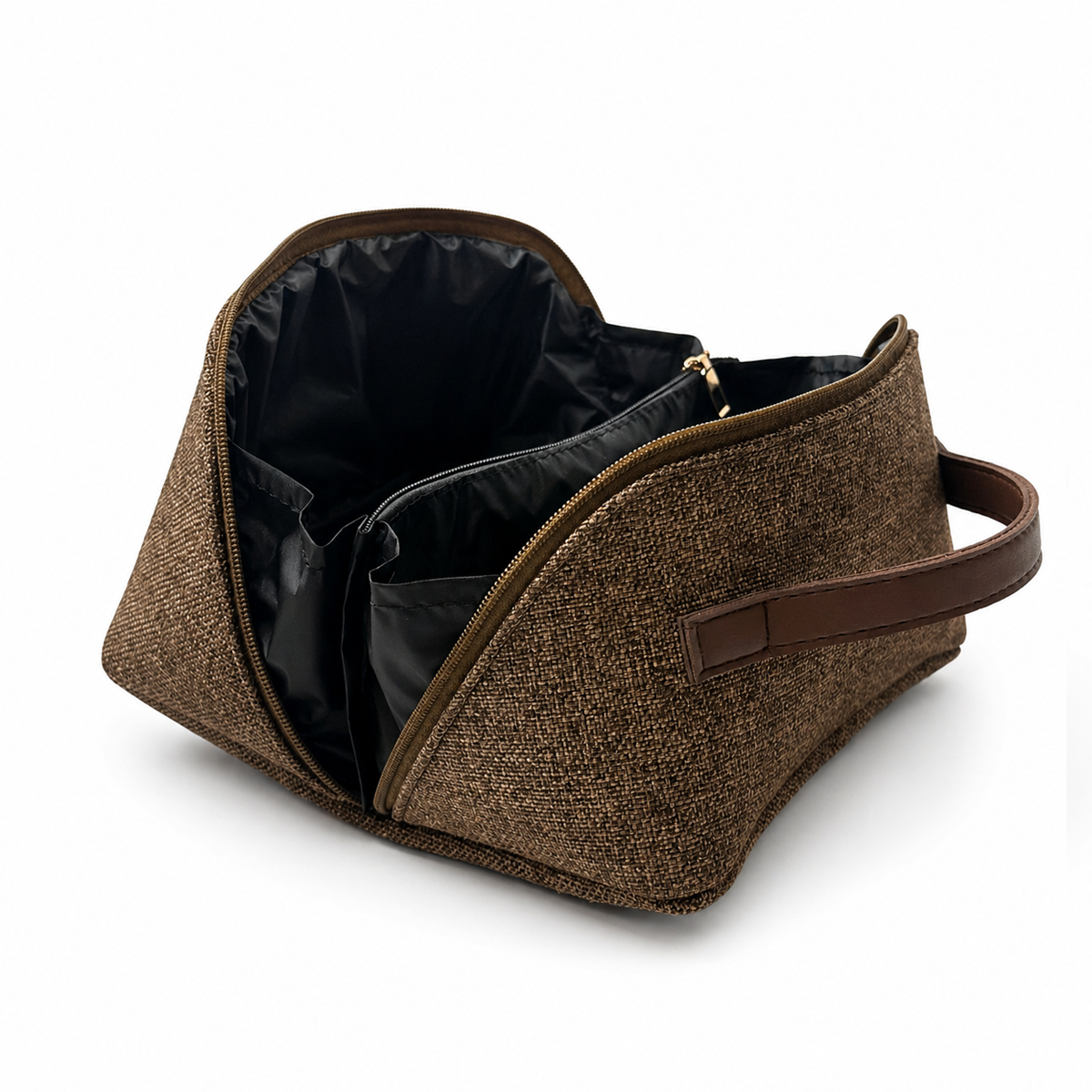 Large Capacity Travel Cosmetic Bag Canvas Brown - Image 5