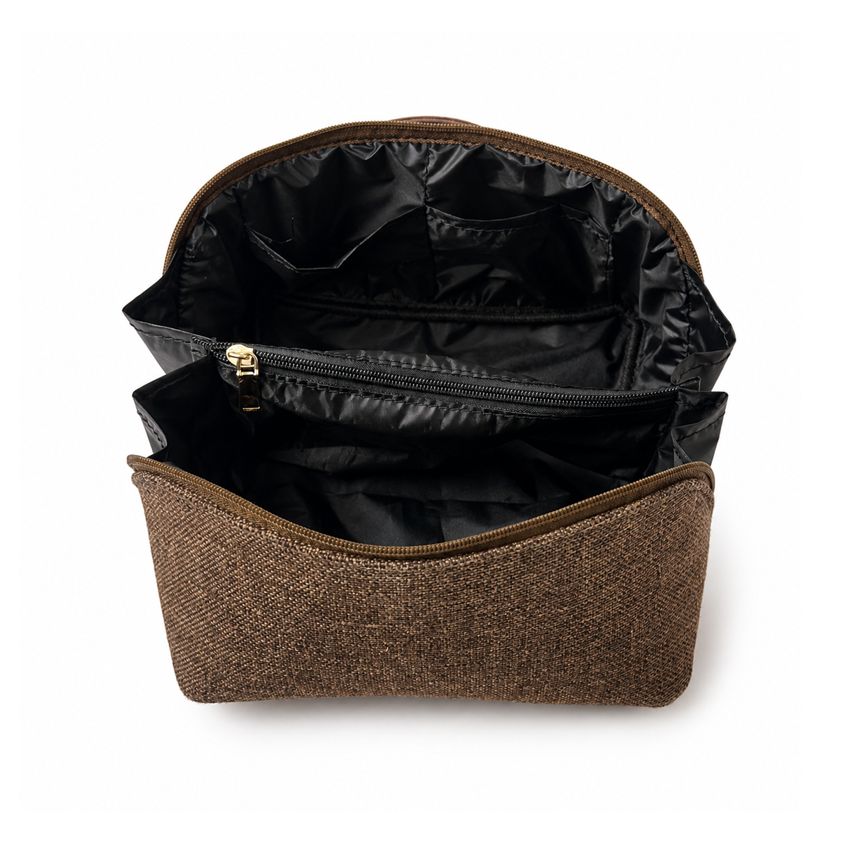 Large Capacity Travel Cosmetic Bag Canvas Brown - Image 3